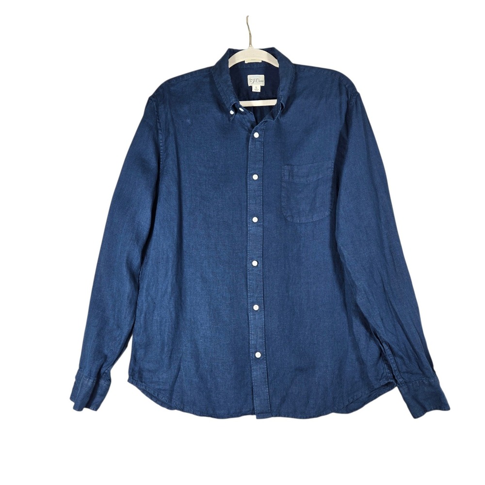 J.Crew Shirt Mens L Blue Baird McNutt Irish Linen Slim Fit Button Down
